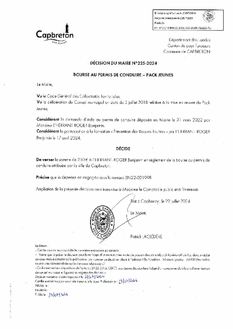 N°225-2024 DECISION Bourse au permis de conduire - Pack jeunes - L'HERRANT-ROGER Benjamin