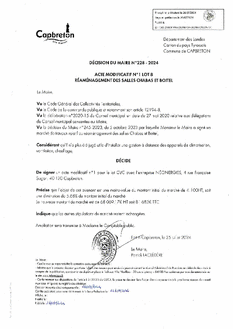 N°228-2024 DECISION Acte modificatif n°1 lot 8 Réaménagement des salles Chabas et Boitel