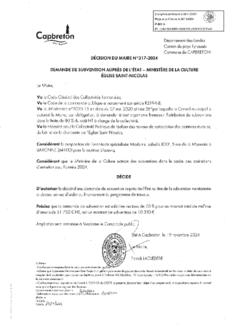 N°317-2024DECISION SUBVENTION MINISTERE CULTURE EGLISE